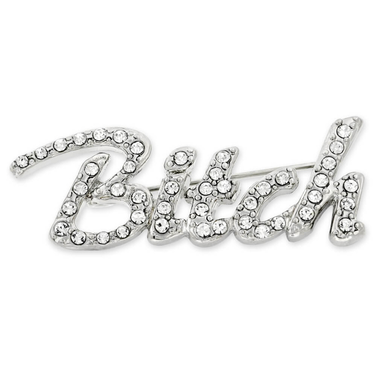 PinMart Silver Plated Rhinestone Bitch Trendy Brooch Pin